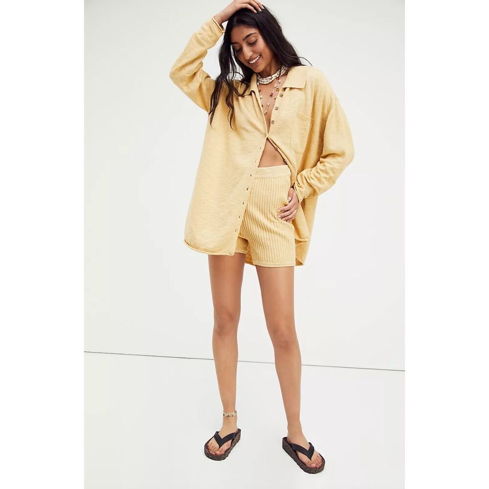 Free people beach yellow button down cardigan sweater size XS